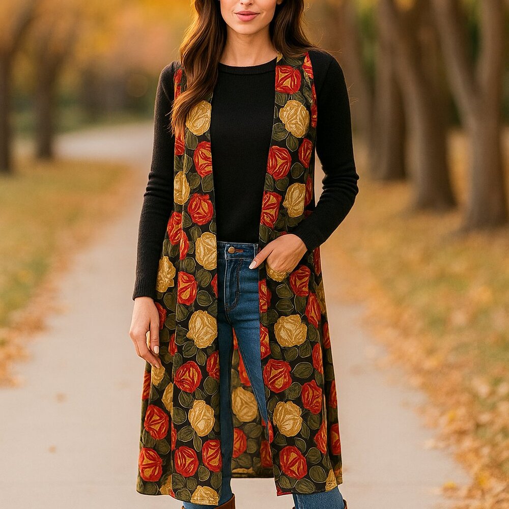 LuLaRoe Floral Long Sleeveless Cardigan Vest Top